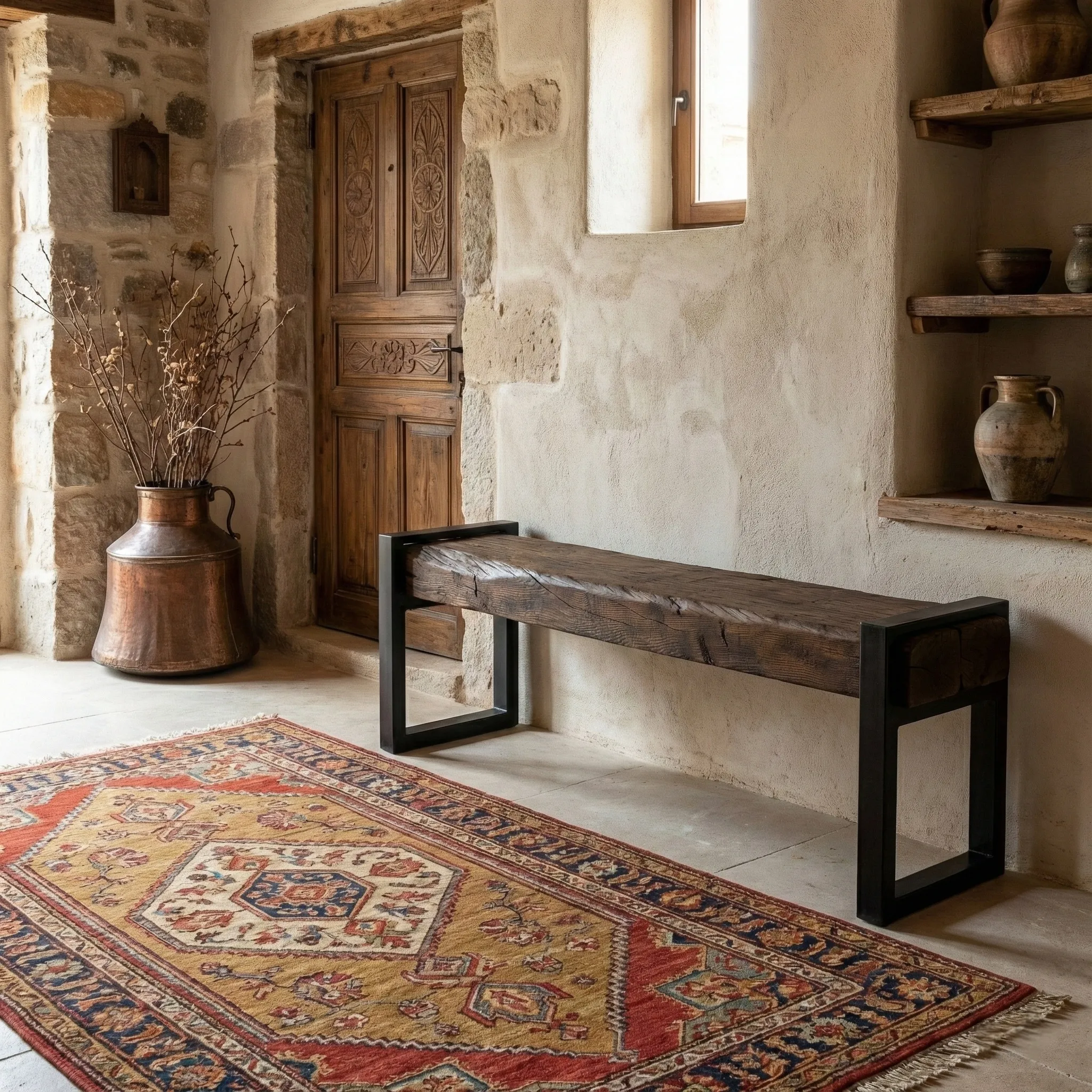 Rustic Wooden Entryway Bench