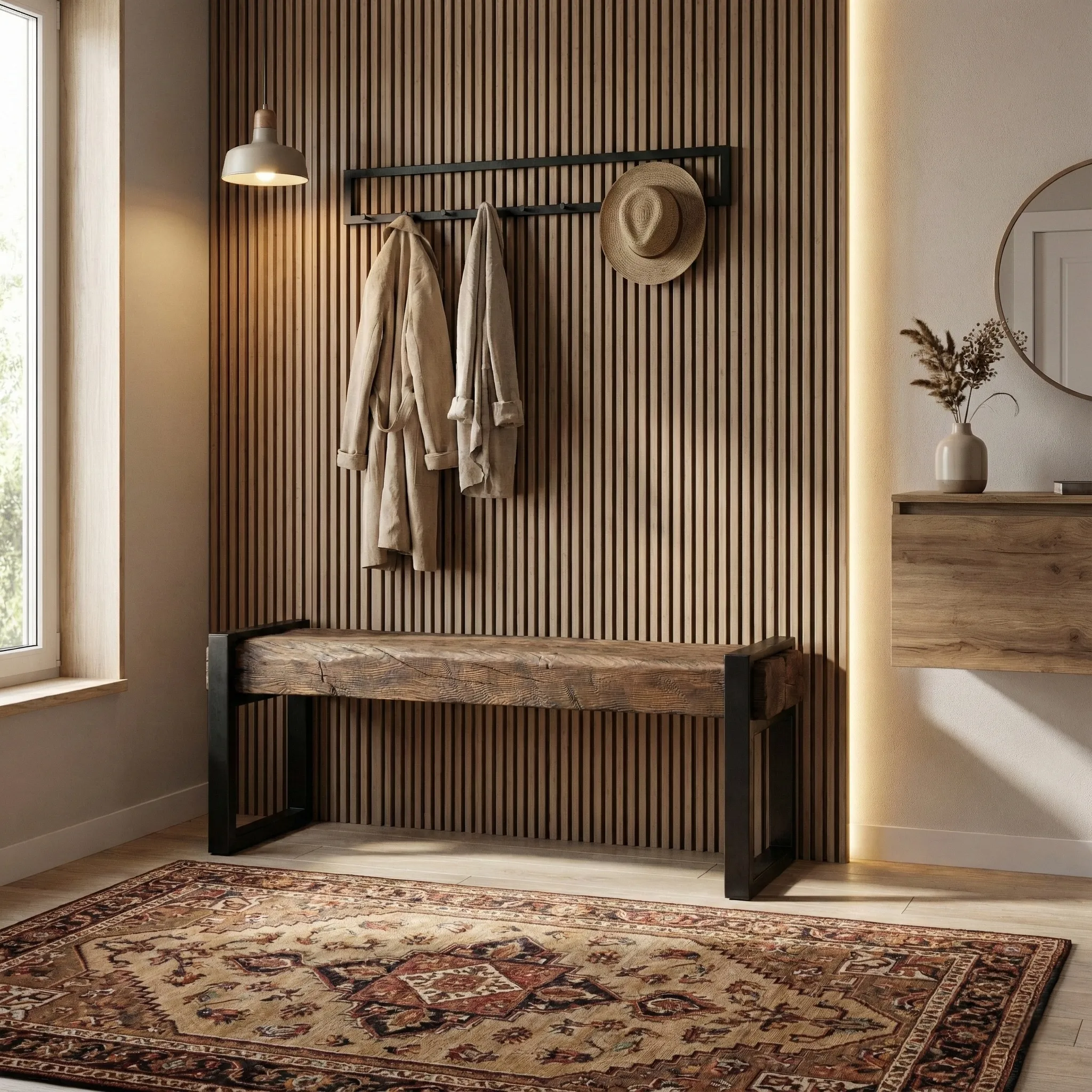 Rustic Wooden Entryway Bench - view 4