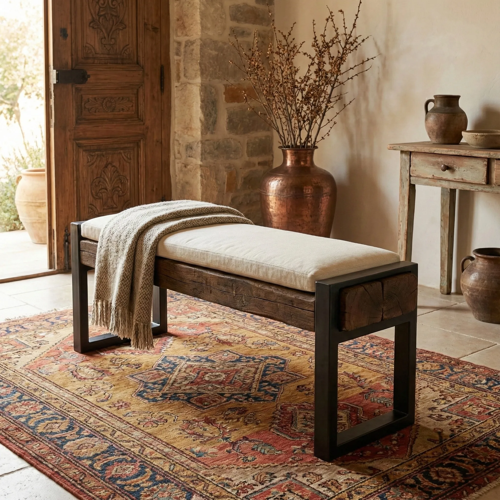 Rustic Wooden Entryway Bench - view 5