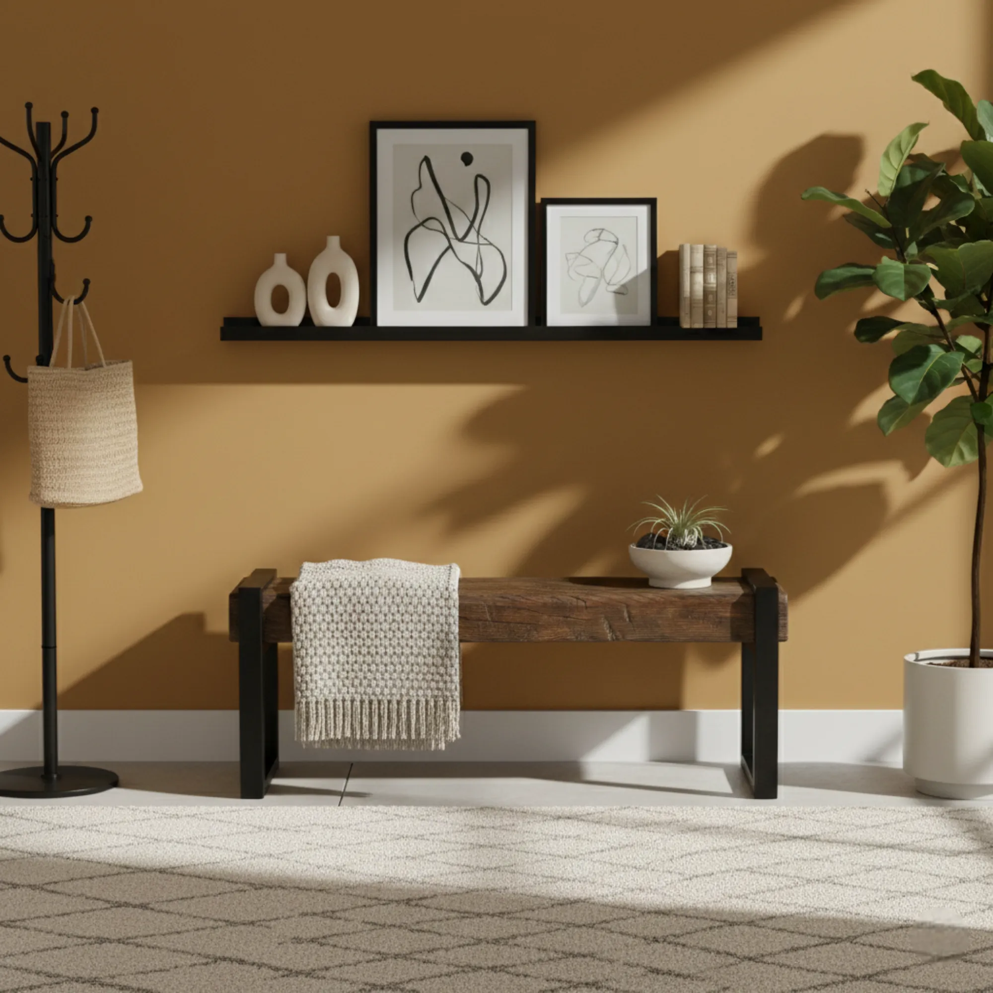 Rustic Wooden Entryway Bench - view 8