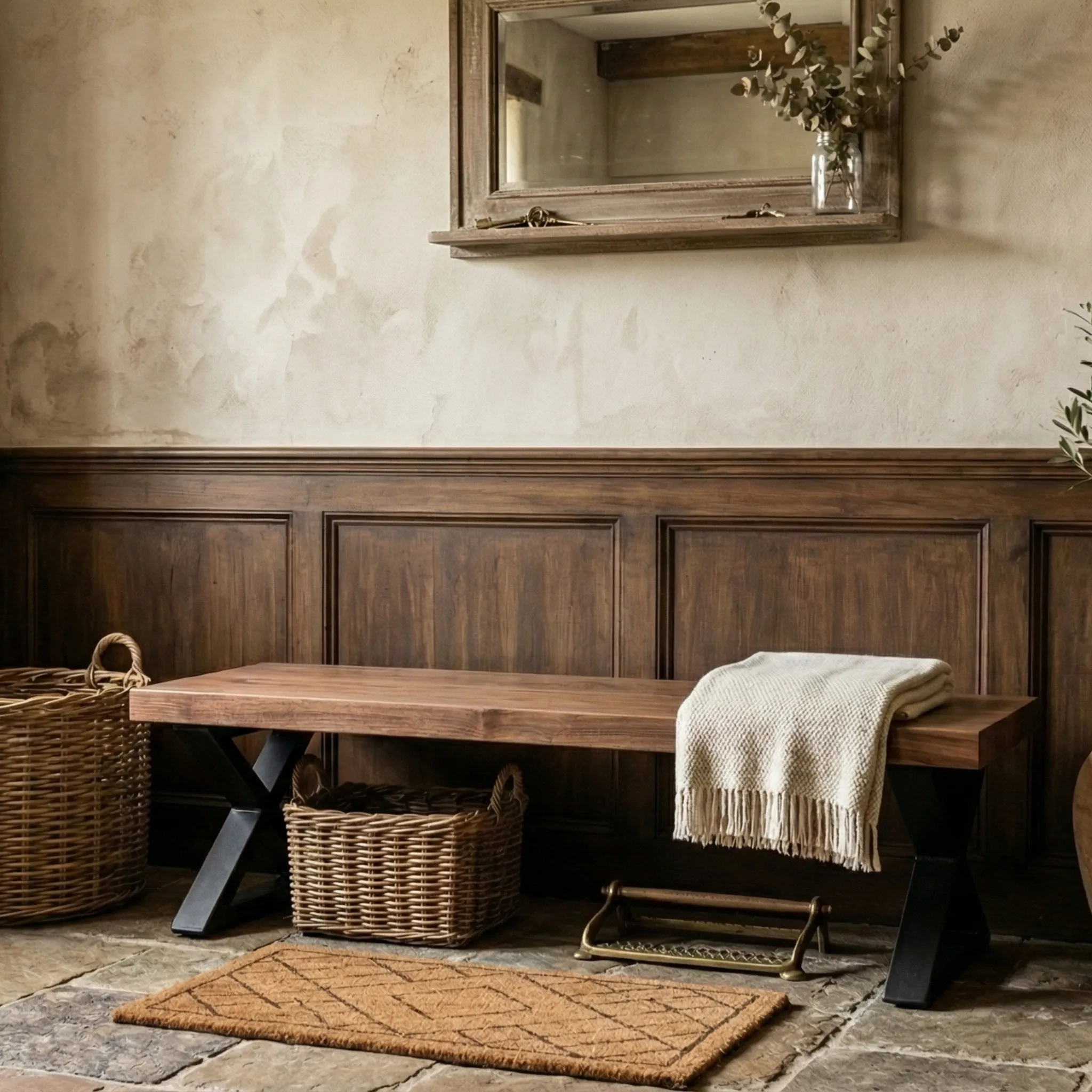 Live Edge Wood Bench with X Steel Legs - view 1