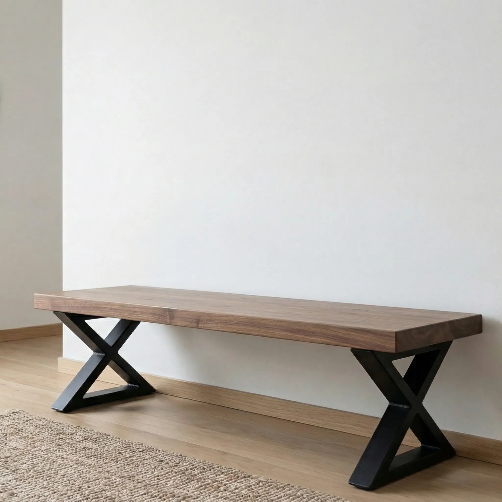 Live Edge Wood Bench with X Steel Legs - view 6