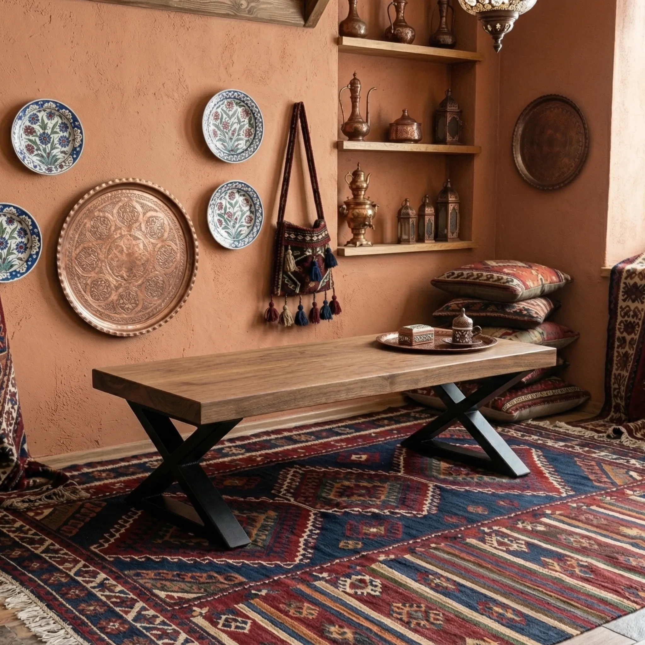 Live Edge Wood Bench with X Steel Legs - view 7