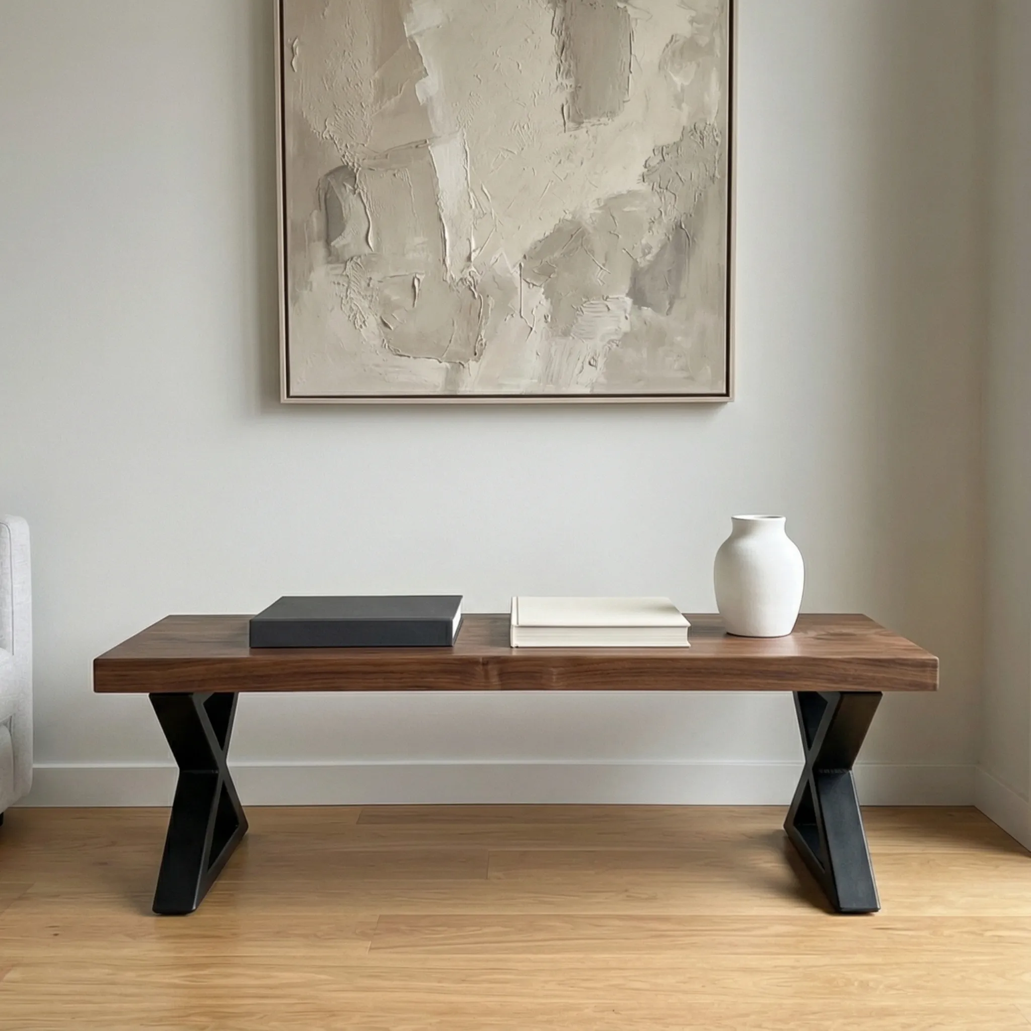 Live Edge Wood Bench with X Steel Legs - view 8