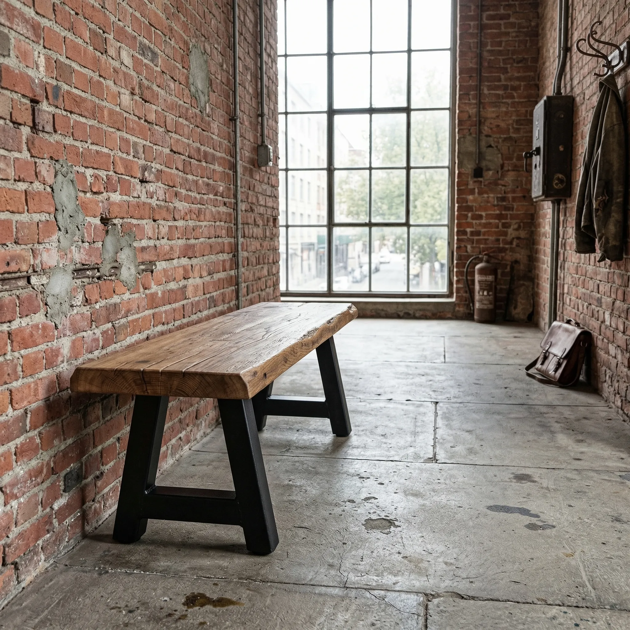 Industrial Solid Wood Bench with Hairpin Legs - view 1