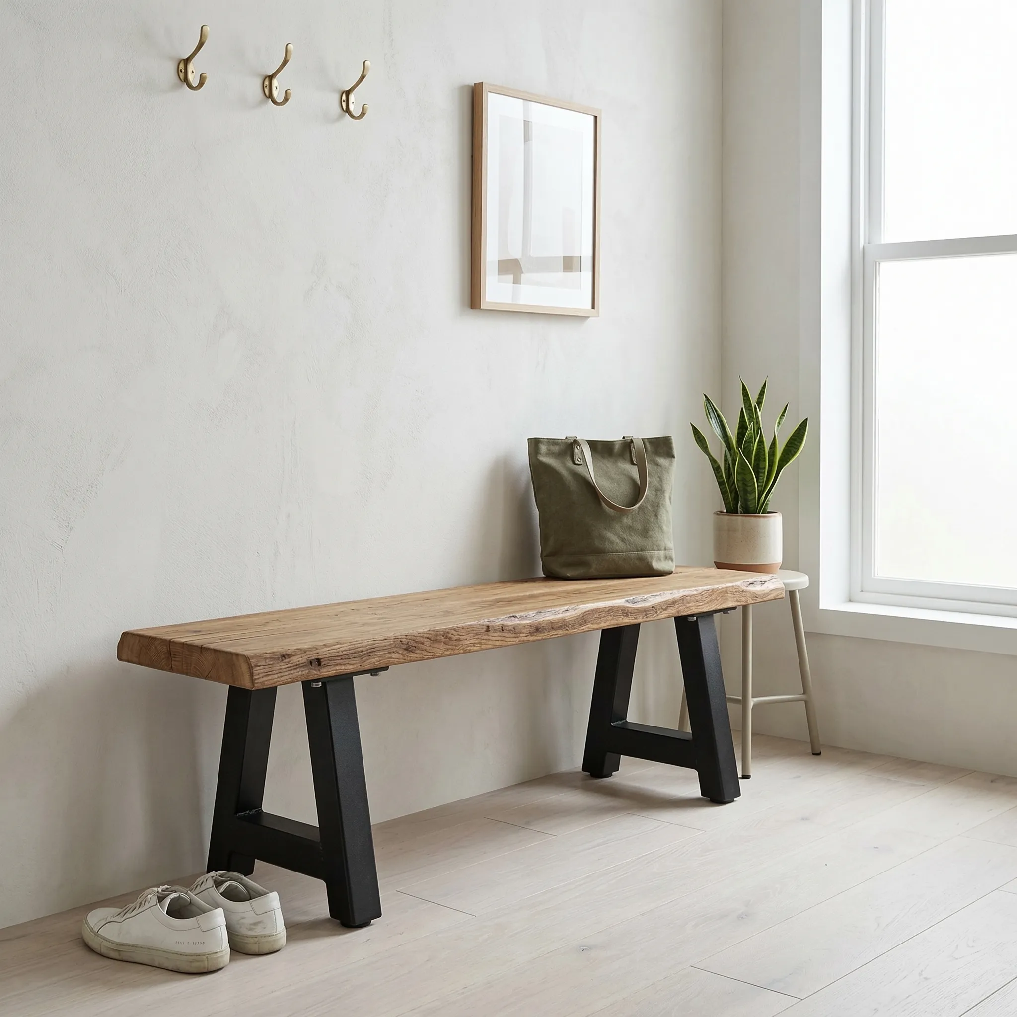Industrial Solid Wood Bench with Hairpin Legs - view 3