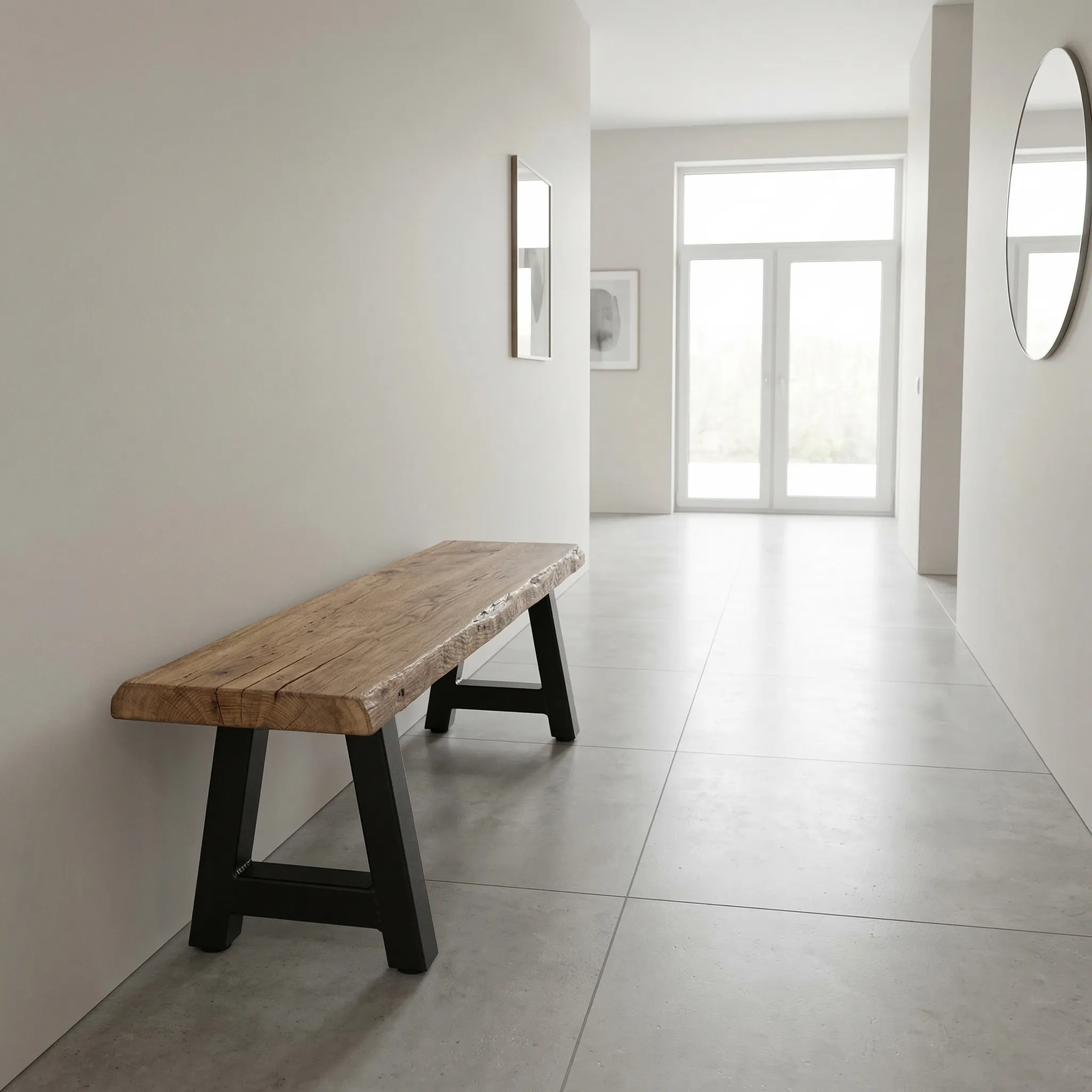 Industrial Solid Wood Bench with Hairpin Legs - view 5