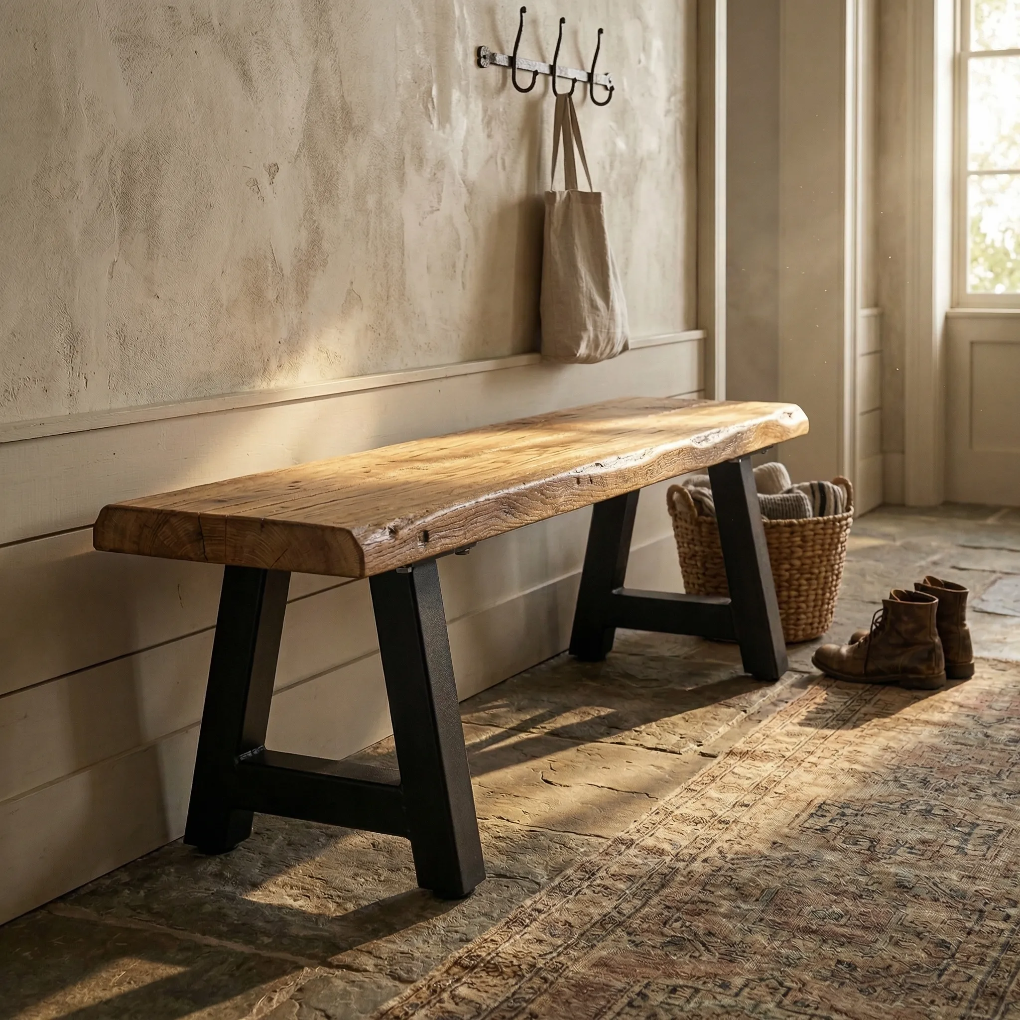 Industrial Solid Wood Bench with Hairpin Legs - view 6