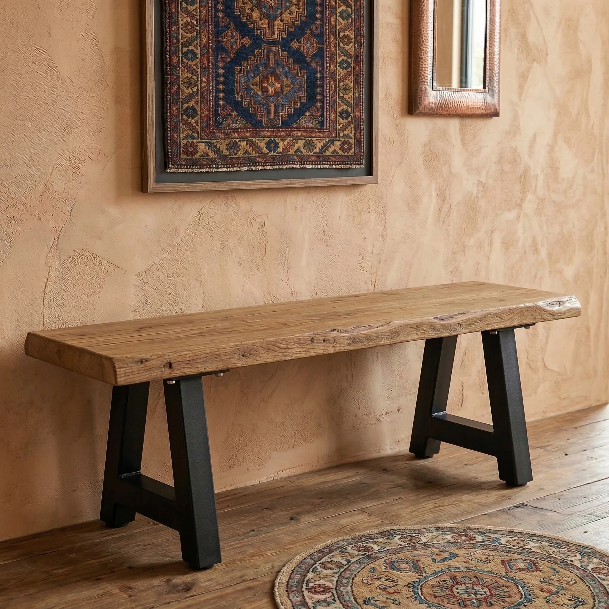 Industrial Solid Wood Bench with Hairpin Legs